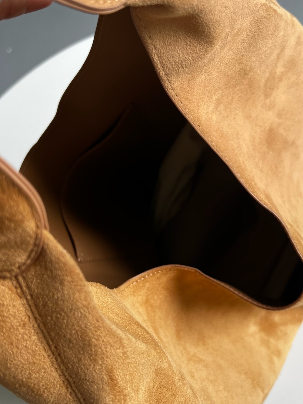 Faux Suede Oversized Hobo Tote in Camel - Picture 3 of 4